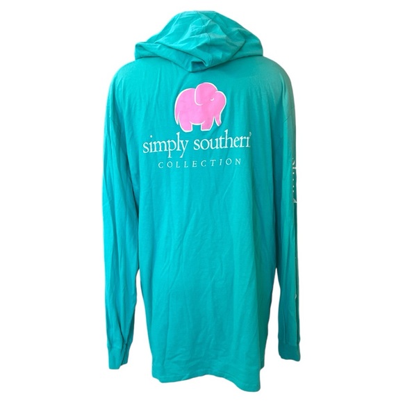 Simply Southern long sleeve‎ hooded tee womens size XL teal pink - Picture 1 of 4